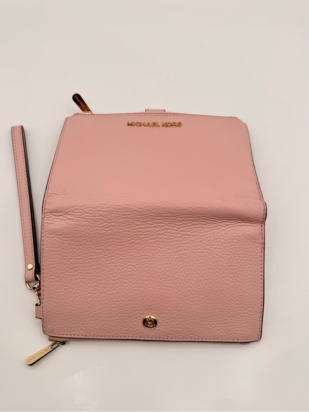 MICHAEL KORS Blush Pink Pebbled Leather Wristlet with Floral Charm - Picture 6 of 8